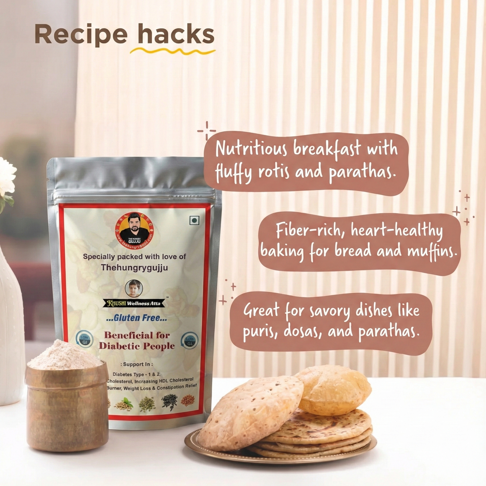 Hungry Gujju Wellness Atta – 100% Gluten-Free | Low GI Flour for Diabetes & Weight Management (1 Kg) - Image 6